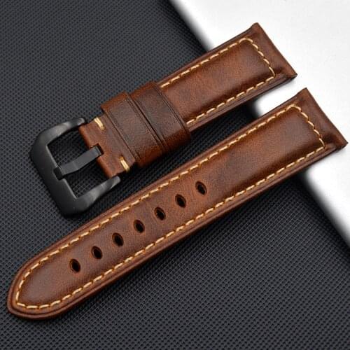 Top Men Watchbands Leather Watch Bracelet for Panerai Black Brown Genuine Leather Strap 20 22 24 26mm Steel Buckle