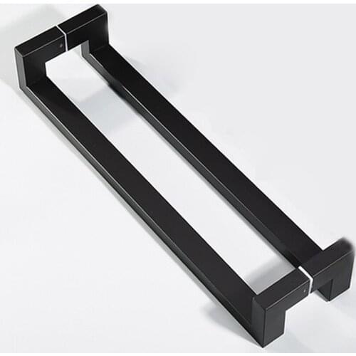 Stainless steel thickened black square tube double curved glass door handle bathroom handle with frame without frame 600mm/800mm