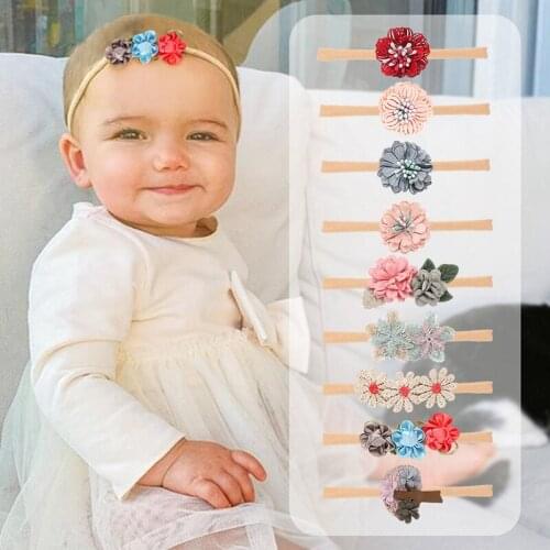 Vintage Embroidered Floral Traceless Nylon Headband Cute Artificial Flowers Elastic Infant Hairband Party Decoration Photo Props