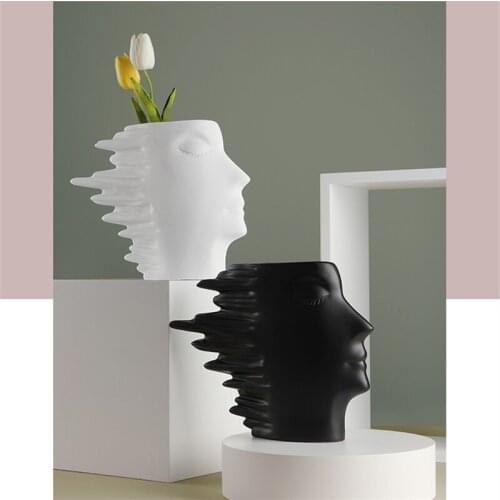 Abstract Human Face Flower white black Vase home Decoration Decor Modern Entrance Living Room TV Cabinet vases terrarium wedding