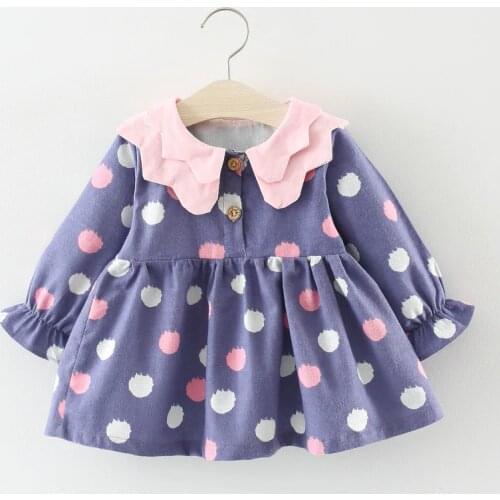 2020 Baby girls spring dress clothing Kids cute big collar long sleeves color print cotton Dress for girls 1-2 Years