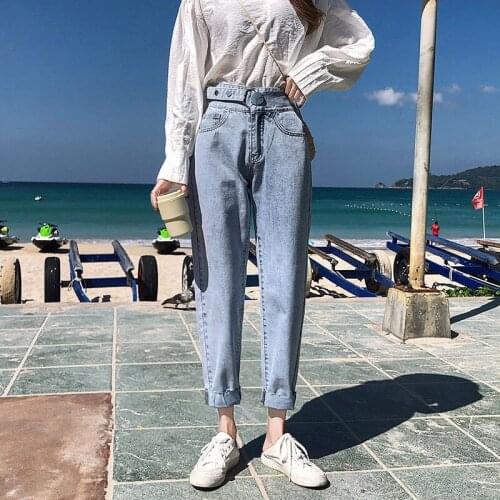 Womens Nine points Jeans Denim Pants Harem Pants Vintage High Waist Jeans Woman Boyfriends Denim Pants