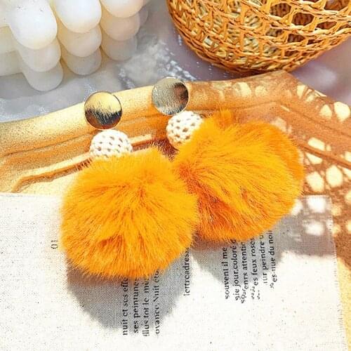 Winter Hair Ball Dangle Earings For Women Cute Orange Trendy Pompom Drop Earrings Girl Nice Gift Jewelry pendientes Accessories