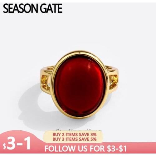 Vintage 925 Sterling Silver Elegant Luxurious Retro Red Stone Adjustable Size Open Ring For Women Party Mujer Bijoux SR225