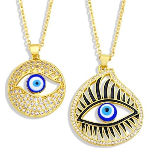 FLOLA Gold Chain Evil Eye Pendant Necklace White Stone Copper Enamel Short Necklace Jewelry For Women Gift nkey14