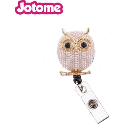 10pcs/lot Hot sell animal pearl luxury cartoon owl Rhinestone yoyo ID badge Holder Reel
