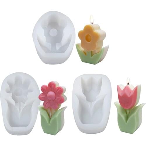 Korean Style 3d Tulip Flower Shape Candle Silicone Mold Diy Decorative Candle Making Moulds Tulip Aromatherapy Wax Mould#001