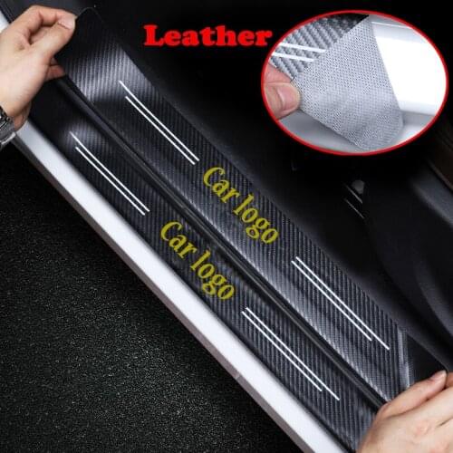 4Pcs Leather Carbon Fiber Car Door Threshold Sticker For Skoda Rapid Octavia 3 A5 Fabia Kodiaq Karoq Superb Mazda 3 Bk 6 Gh CX5