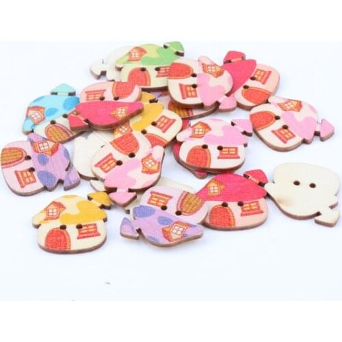 6 colors Random Mixed Cute House Painted Wooden Buttons Decorative Buttons For Sewing Scrapbooking Crafts 20pcs 24x21mm