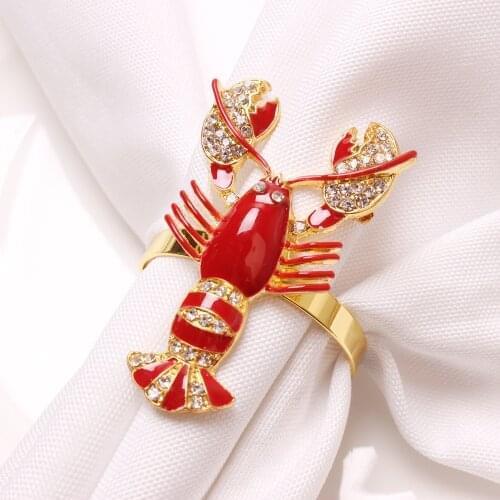 6pcs Diamond-studded red lobster tissue ring tissue ring napkin ring napkin buckle mouth cloth ring