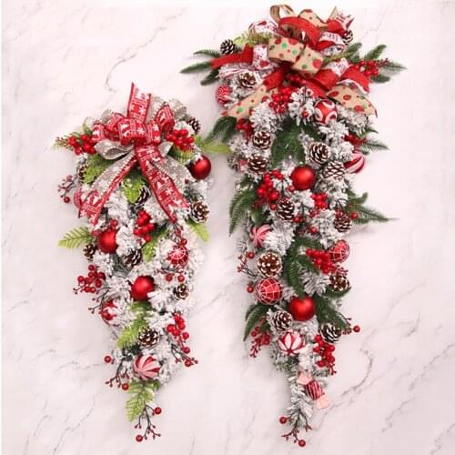 60/90cm Christmas Swag Artificial Lovely Teardrop Decor Door Hanging Wreath Swag For Home Christmas Ornaments Festival Decor
