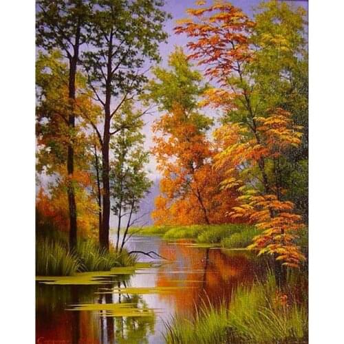 Full Square/Round Drill 5D DIY Diamond Painting Reflection of trees in water 3D Embroidery Cross Stitch Mosaic Home Decor ZH