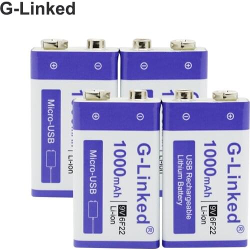 9V battery usb 9v rechargeable battery lithium 9 V batteries 1000mAh 6F22 battery li-ion ion USB Battery 9v for Electric Guitar