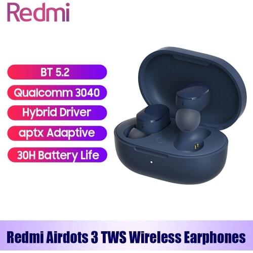 Xiaomi Redmi AirDots 3 True Wireless Earphone aptX Adaptive Stereo Bass With Mic Handsfree IPX4 Waterproof Bluetooth 5.2 Earbuds