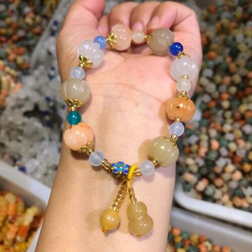 Natural Gold and Jade Bracelet Gobi Material Gold and Jade Pumpkin Multi Treasure Bracelet Bracelet with Accessories