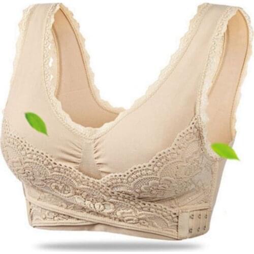 Plus Size Women Sexy Lingerie Lace Cross Side Buckle Wireless Push Up Sports Gathered Underwear Femme Breathable Sleep Bra Hot