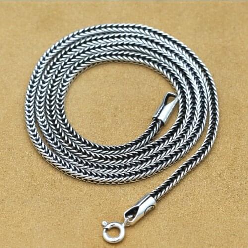 2mm/3mm 100% Solid 925 Sterling Silver Long Foxtail Chains Necklace For Boys Women Men Square Rope Fine Jewelry Hot sale