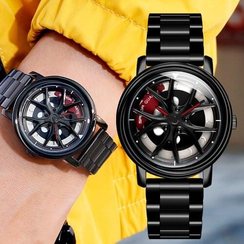 SANDA Top Brand Male Watch Personality Car Wheel 360 Degree Rotating Dial Waterproof Car Rim Wheel Shaped Quartz Man Wristwatch