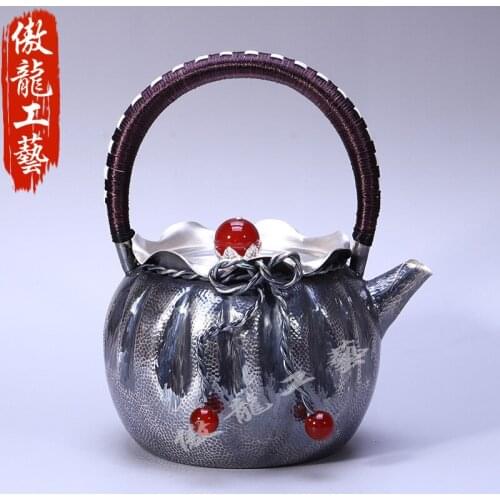 Teapot, kettle, hot water teapot, iron teapot, stainless steel kettle, tea bowl, 700ml capacity, handmade S999 sterling silver t