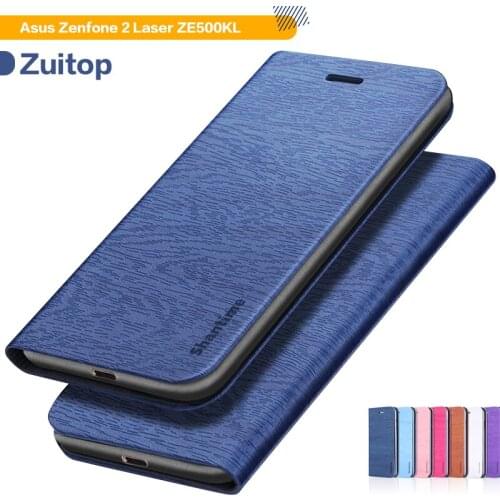 Wood grain PU Leather Phone Case For Asus Zenfone 2 Laser ZE500KL Flip Book Case Business Wallet Case Soft Silicone Back Cover