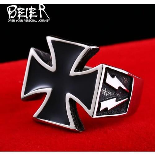 BEIER 2018 Man Punk Cool For Stainless Steel 3D Cross Style Rings Men Fashion Jewellery Unique Gift BR8-205 US Size