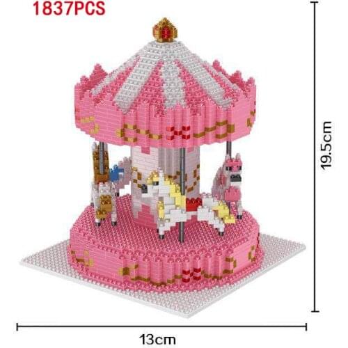 Disney world park micro diamond block Disneyland carousel model assemble brick educational toy merry-go-round nanobrick for girl