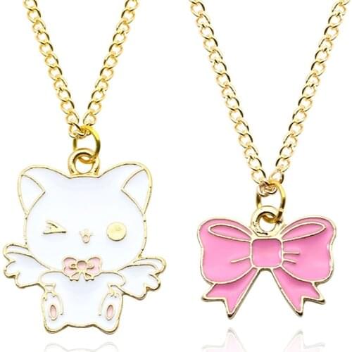 DIY Cute Fashion Lady Necklace Creative Cartoon Bow White Cat Pendant Kawaii Animal Jewelry Necklace New Year Christmas Gift