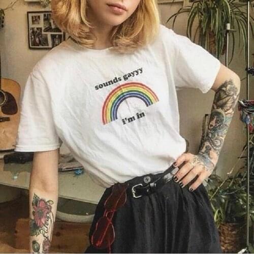 Sounds Gayyy I'm In Rainbow Printed T Shirt Lesbian Gay Supporters T Shirt Fashion Cotton Tee Tops for Gay