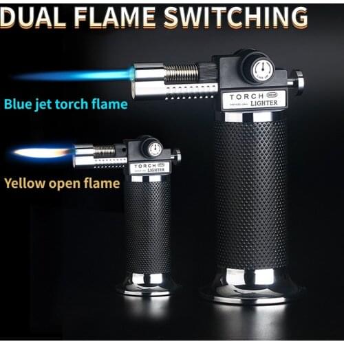 Gas Lighter High Capacity Torch Turbine Lighter Spray Gun Butane Two Flame Blue Flame Cigar Explosion-proof Lighter Wild Kitchen