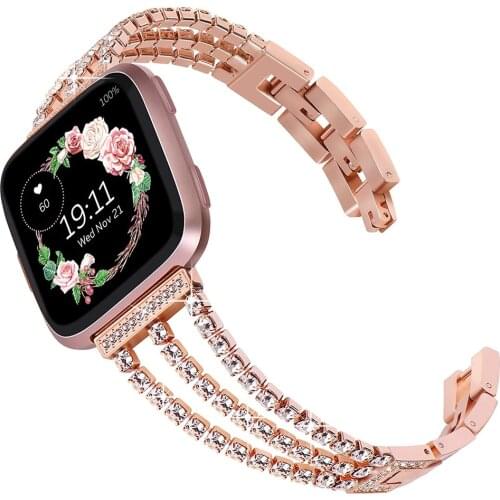 Stainless Band for Fitbit Versa/Versa 2 /Versa Lite/Versa SE Smartwatch Bracelet Women Dressy Metal Strap Jewelry Bling Luxury