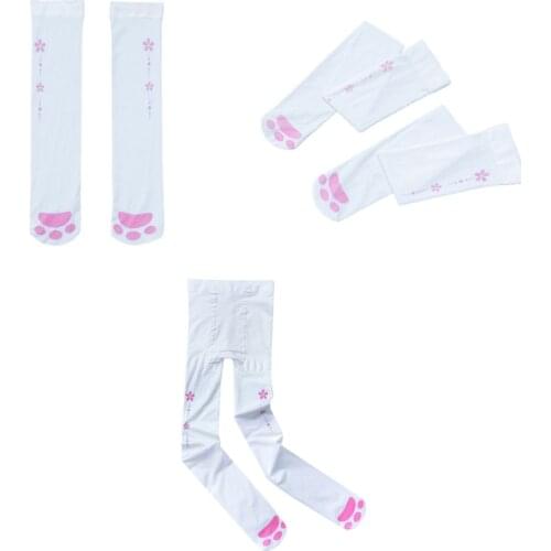 Japanese Anime Kawaii Tights Pantyhose Women Cat Paw Claw Pattern Over Knee Thigh High Stockings Cosplay Long Socks