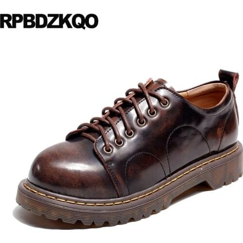 Brown ladies round toe vintage women oxfords shoes lace up flats casual british style designer chinese retro japanese school