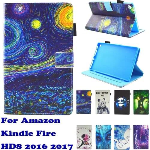 Fashion Pattern Elephant Stand Pu Leather Fundas Case For Amazon Kindle Fire HD 8 HD8 2016 2017 8.0" Tablet Cover Cases Coque