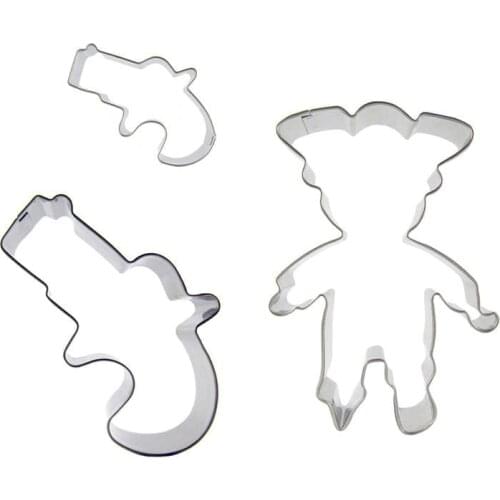 Musket, Pistols,Pirate Captain shaped 3 piece biscuit cutting molds, baking tools, cake decorating soft candy tools
