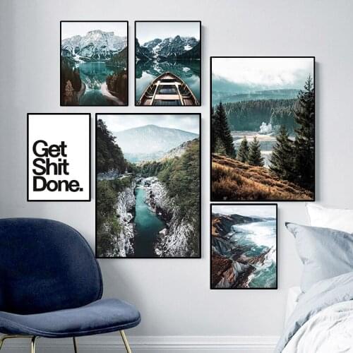 Nature Scenery Poster Wall Art Canvas Painting Nature Mountain Lake Quote Picture Home Decor Print for Living Room Wall Design