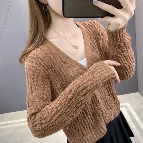 Room 174303, 3 rows, No.3 middle] real photo of spring dress solid color hollow out short knitted cardigan [1001] 37