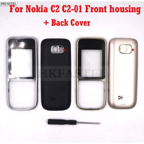 HKFASTEL New high quality For Nokia c2-01 Mobile Phone Front Housing Back battery door Cover TPU Protection Case