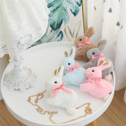 New lovely 15cm Creative Bunny messenger coin purse plush tshoulder bag lifelike soft good quality toy Childrens birthday gift