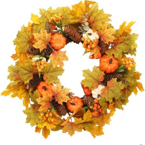 Autumn Color Simulation Pumpkin Thanksgiving Day Halloween Wreath 45CM Decorations Door Hanger For Shopping Mall Flower Peony