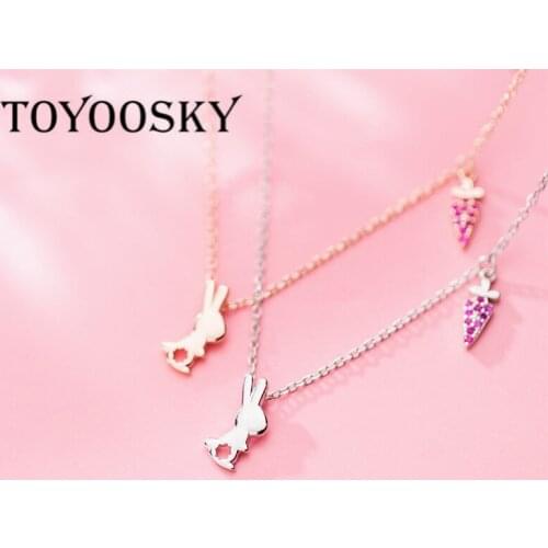 1 Piece Crystal Zircon Carrot Rabbit Necklaces 925 Sterling Silver Adorable Necklace Animal Fine Jewelry for Girl Teens Daughter