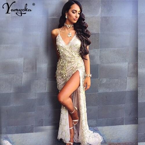 Sexy Black Gold Sequins Dress women Luxury bandage long dress elegant V neck Night club bodycon party Sundress Maxi vestidos New