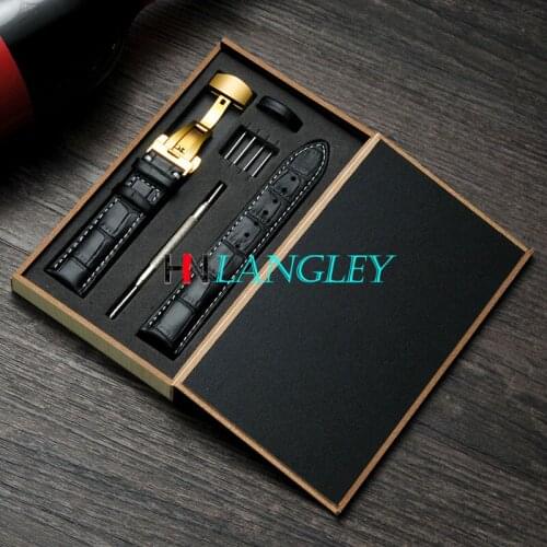 18/19/20/21/22/23/24 mm Genuine Leather Watch Band Strap Butterfly Buckle Deployment Buckle for Men Women Watches Handmade