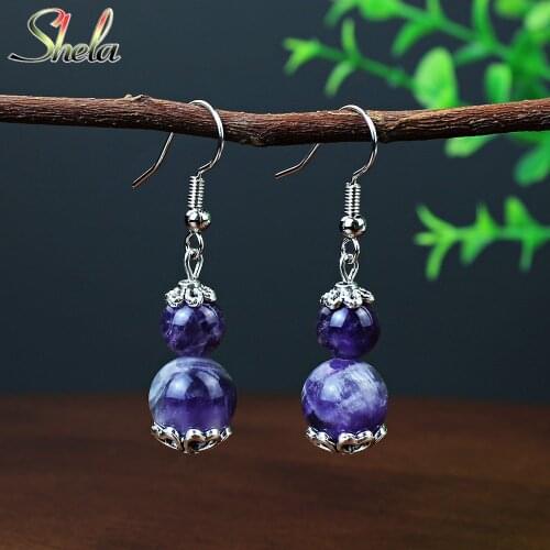 Natural Stone Bead Earrings For Women Charm Purple Fashion Jewelry Accessories Pendant Wholesale