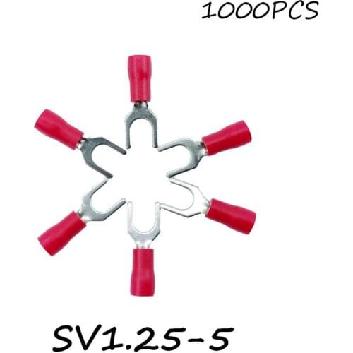 SV1.25-5 1000PCS/Pack Red Insulated Spade Terminal Block Connector Electrical Furcate Lug Crimp Cable Wire Forked End Insulation