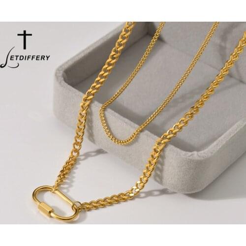 Letdiffery Vintage Multilayer Oval Pendant Necklace Stainless Steel Golden Ladies Birthday Annervisary Jewelry Gifts