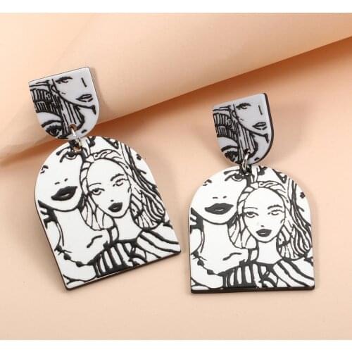 Fashion Acrylic Portrait Beautiful Girl Earrings Abstract Profile Drop Earrings Women