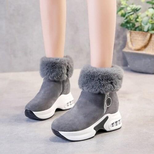 Women Ankle Boot Warm Plush Winter Shoes For Woman Wedges Boots High Heels Ladies Boot Women Leather Snow Boots Winter Shoes