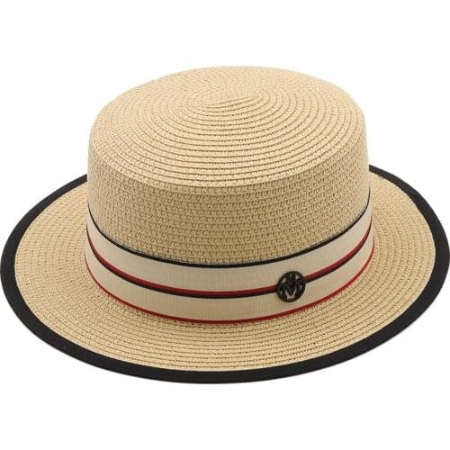 Sun Hats For Women Straw Wide Brim Hat Female Dress Hat Womens Summer Caps Beach Hat Girl Flat Top Fedroas Hat Korean Fashion