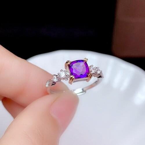 100% Genuine 925 Sterling Silver Amethyst Jewelry Open Ring for Women Anillos De Bizuteria Wedding Bands Anel Gemstone Females