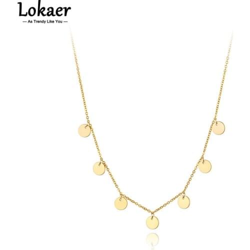 Lokaer Fashion Titanium Stainless Steel Geometric Disc Charm Pendant Necklaces Jewelry Bohemia Party Necklace For Women N21153